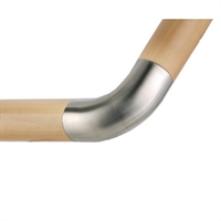 Monteret eksempel Rustfri Rør-Fitting Flexibel rørbuk til trægelænder 45 mm, korn 240 slebet overflade til Crosinox Woodline Trægelænder. Vare nr. E604 Materiale AISI316  