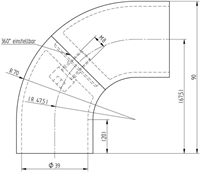 Rør-Fitting Tegning: Flexibel rørbuk til trægelænder 45 mm, korn 240 slebet overflade til Crosinox Woodline Trægelænder. Vare nr. E604 Materiale AISI316  