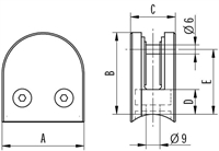 glas beslag, monteres på Ø 42,4 mm Tegning