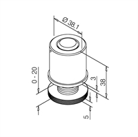 Endeafslutning, plast, justerbar, Ø 38,1 mm (1,5 tommer) Sort model : 062